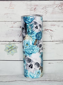 Blue Floral Skull Tumbler