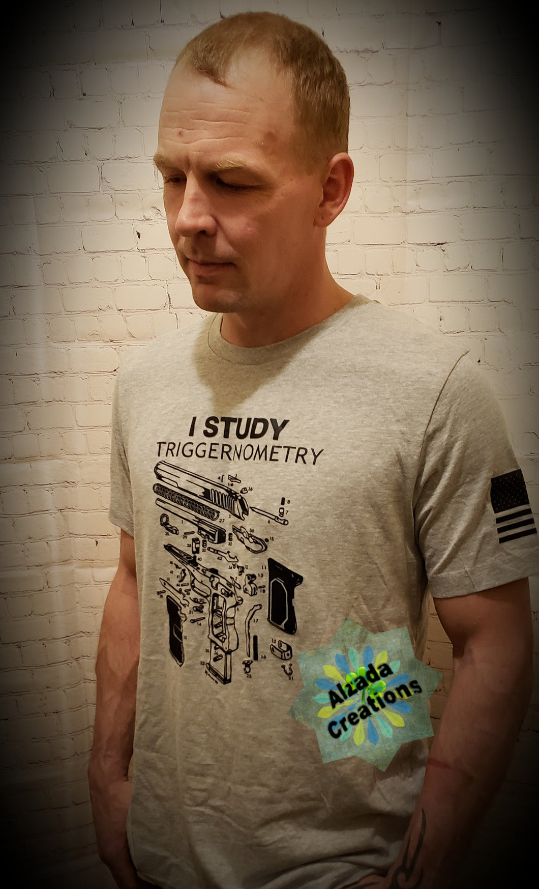 Mens  Graphic T Shirt ( I Study Triggernometry /Flag Sleeve)